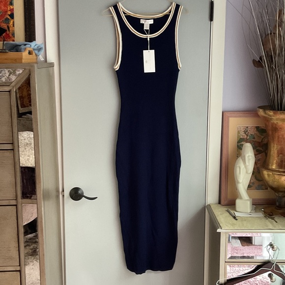 Caroline Constas Navy knit ribbed Midi Dress with White Accents, size S;new - Picture 1 of 6